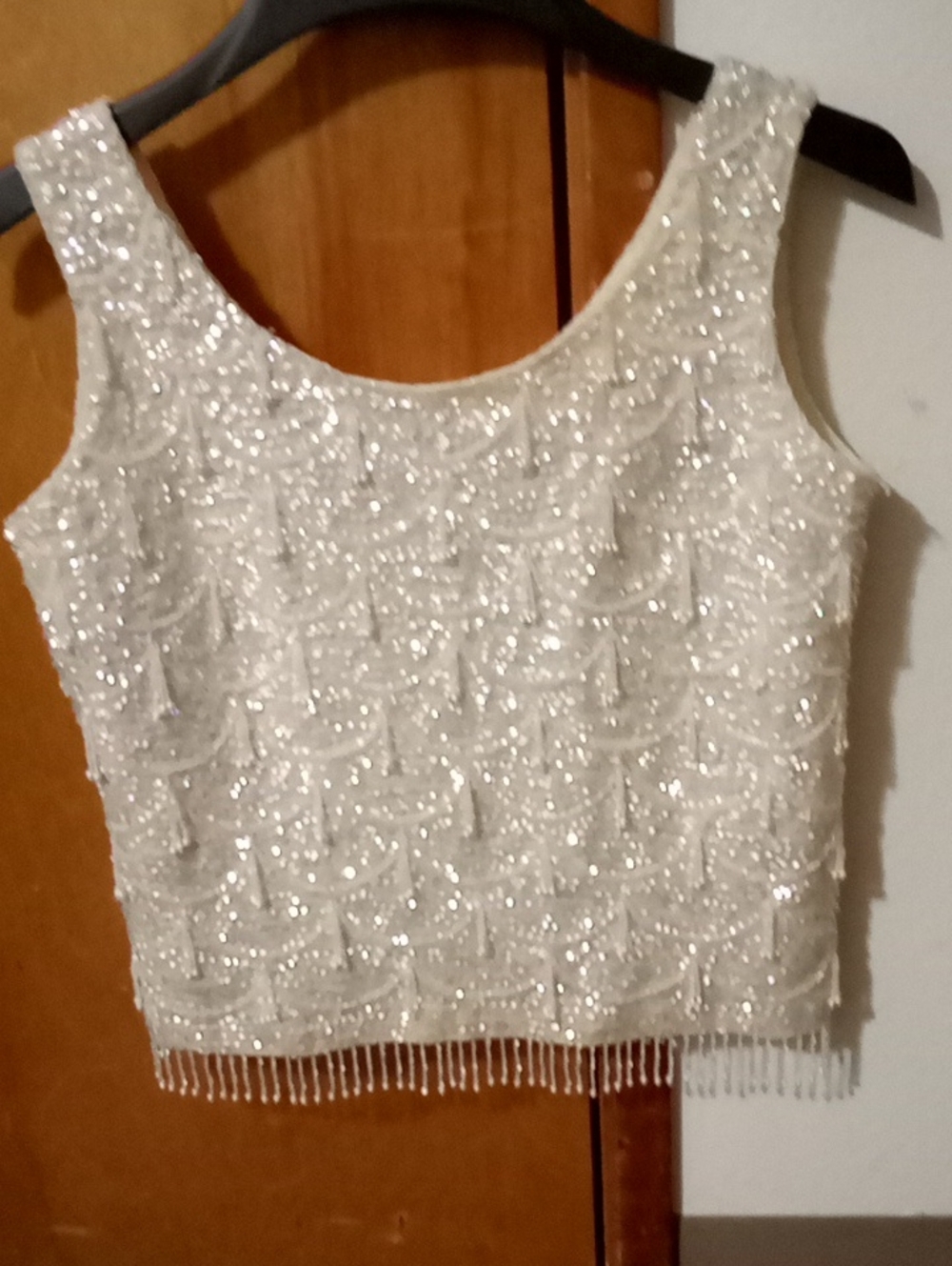 Vintage Beaded White Top - Women's Evening Top
